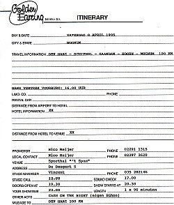 Golden Earring show itinerary April 08, 1995 Wognum - Sporthal De Kreek